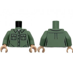 Torso Female Shirt with Pockets and Buttons, White T-Shirt Pattern / Sand Green Arms / Light Nougat Hands: {пясъчно зелен}