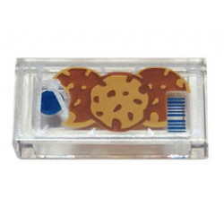 Tile 1 x 2 with Groove with Blue and Silver Classic Space Logo, Reddish Brown and Medium Nougat Cookies, Blue Barcode Pattern: {прозрачен}