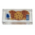 Tile 1 x 2 with Groove with Blue and Silver Classic Space Logo, Reddish Brown and Medium Nougat Cookies, Blue Barcode Pattern: {прозрачен}