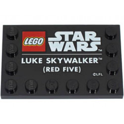 Tile, Modified 4 x 6 with Studs on Edges with LEGO Star Wars Logo and White LUKE SKYWALKER (RED FIVE) Pattern: {черен}