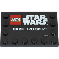 Tile, Modified 4 x 6 with Studs on Edges with LEGO Star Wars Logo and White DARK TROOPER Pattern: {черен}