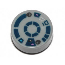 Tile, Round 1 x 1 with Dark Blue R2-D2 Astromech Droid Pattern: {умерено каменно сив}