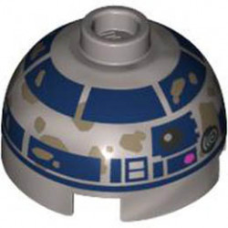 Brick, Round 2 x 2 Dome Top with Small Lavender Dots and Dark Blue with Dark Tan Dirt Stains Pattern (R2-D2): {сребърно метален}