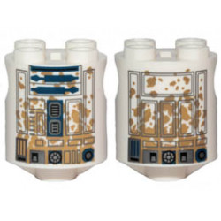 Brick, Round 2 x 2 x 2 Robot Body with Gray Lines and Dark Blue with Dark Tan Dirt Stains Pattern on Both Sides (R2-D2): {бял}