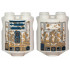 Brick, Round 2 x 2 x 2 Robot Body with Gray Lines and Dark Blue with Dark Tan Dirt Stains Pattern on Both Sides (R2-D2): {бял}