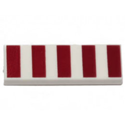 Tile 1 x 3 with 5 Dark Red Stripes Pattern: {бял}