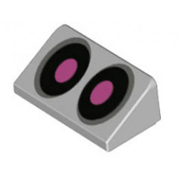 Slope 30 1 x 2 x 2/3 with Black and Dark Bluish Gray Eyes with Dark Pink Pupils Pattern (Scaredy Rat): {умерено каменно сив}