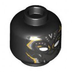 Minifigure, Head Mask with White Eyes, Pearl Dark Gray, Silver, and Gold Armor and Trim Lines Pattern - Hollow Stud: {черен}