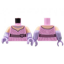 Torso Dress, Metallic Pink Heart Belt and Trim, Pearls Pattern / Lavender Arms with Light Nougat Short Sleeves, Silver Bracelets Pattern / Lavender Hands : {светло пурпурен}