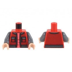 Torso Vest with 2 Pockets and Dark Bluish Gray Collar and Waistband over Coral Shirt Pattern / Dark Bluish Gray Arms / Light Nougat Hands : {ярко червен}