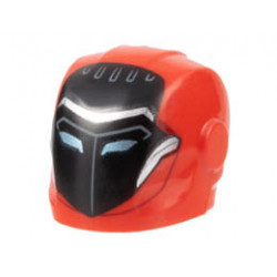 Minifigure, Headgear Helmet Armor Plates and Ear Protectors with Black Face, Metallic Light Blue Eye Slits, Silver Trim Pattern: {ярко червен}