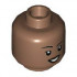 Minifigure, Head Dual Sided Female Black Eyebrows, Reddish Brown Lips, Frown with Raised Eyebrow Left / Open Mouth Smile Pattern - Hollow Stud : {умерено кафяв}