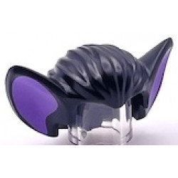 Minifigure, Hair Bat Ears with Medium Lavender Inner Ear Pattern (BAM): {черен}