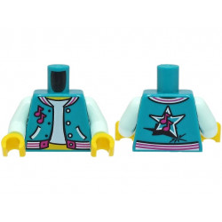 Torso Open Jacket with Pockets over Light Aqua Shirt, Magenta Music Notes and Trim, Star on Back, Yellow Neck Pattern (BAM) / Light Aqua Arms / Yellow Hands: {ярко синьо-зелен}