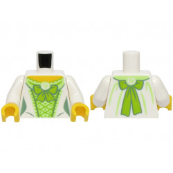 Torso Female Dress with Yellowish Green Corset, Lime Laces and Bow, Sand Green Wrinkles, Yellow Neck Pattern (BAM) / White Arms / Yellow Hands: {бял}