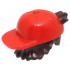 Minifigure, Hair Combo, Hair with Hat, Short Tousled Hair with Molded Red Cap, Short Curved Bill Pattern (BAM): {тъмно кафяв}