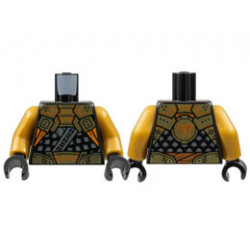 Torso Tunic, Dark Bluish Gray Trim, Gold Shoulder Armor and Belt with Orange Trim, Ninjago Logogram C on Back Pattern / Pearl Gold Arms / Black Hands : {черен}