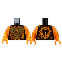 Torso Orange and Gold Energy, Ninjago Logogram C, Red Rimmed Lava Stone Spots Pattern / Trans-Orange Arms / Orange Hands: {черен}