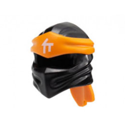 Minifigure, Headgear Ninjago Wrap Type 4 with Molded Orange Headband and Printed White Ninjago Logogram C Pattern: {черен}