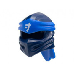 Minifigure, Headgear Ninjago Wrap Type 4 with Molded Blue Headband and Printed White Ninjago Logogram J Pattern: {земно син}