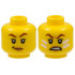 Minifigure, Head Dual Sided Female, Dark Red Eyebrows, Peach Lips, Smirk / Scowl with White Face Paint Lines Pattern - Hollow Stud: {ярко жълт}