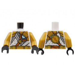 Torso Tunic with Light Bluish Gray Trim, Gold Shoulder Pads and Belt, Dark Orange Strap Pattern / Pearl Gold Arms / Black Hands: {бял}