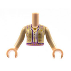 Torso Mini Doll Girl, Tan Jacket with Gold and Medium Lavender Flowers, Dark Purple Trim, Pendant Necklace, White Shirt Pattern, Light Nougat Arms with Hands with Tan Long Sleeves : {светло нуга}