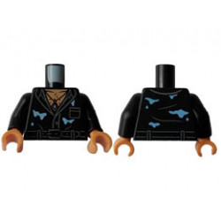 Torso Shirt with Pocket, 1 Closed Button, Belt, Bright Light Blue Water Stains, Nougat Hairy Chest with Necklace Pattern / Black Arms / Nougat Hands : {черен}