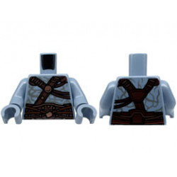Torso Armor Dark Brown and Dark Orange Straps with Copper Trim over Alien Skin with Dark Bluish Gray Contours Pattern / Sand Blue Arms / Sand Blue Hands : {пясъчно син}
