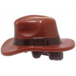 Minifigure, Hair Combo, Hat with Hair, Fedora Outback Style with Wide Brim with Molded Dark Brown Band and Short Hair Pattern: {червеникаво-кафяв}
