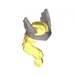 Minifigure, Hair Female Long Braid over Right Shoulder with Molded Flat Silver Winged Diadem Pattern: {студено жълт}