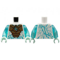 Torso Gold Armor with Dark Orange Crystals, Medium Azure Ninjago Logogram Z and Ice Crystals Pattern / Trans-Light Blue Arms / Light Aqua Hands : {бял}