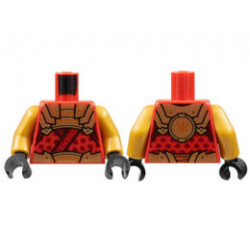 Torso Tunic, Gold Plate Armor and Belt with Dark Orange Trim, Ninjago Logogram K, Dark Red Leaves Pattern / Pearl Gold Arms / Black Hands : {ярко червен}
