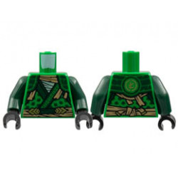 Torso Tunic, Dark Green Hems and Shoulder Pads, Tan Tattered Scarf and Sash, Gold Ninjago Logogram L on Back Pattern / Dark Green Arms / Black Hands : {тъмно зелен}