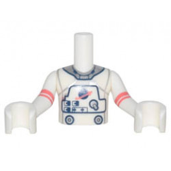 Torso Mini Doll Boy Spacesuit with Silver Collar, Buttons, and Classic Space Logo Pattern, White Arms with Hands with Coral Stripes : {бял}