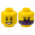 Minifigure, Head Dual Sided Child, Black Eyebrows, Wide Smile with Teeth / Dark Purple Mask Pattern - Hollow Stud: {ярко жълт}