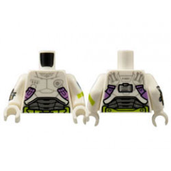 Torso Armor, Light Bluish Gray Star Command Logo, Medium Lavender and Lime Trim Pattern / White Arms with Badge, Cuff Weapon, Lime Stripe Pattern / White Hands : {бял}