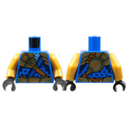 Torso Tunic with Dark Blue Trim, Gold Armor, Dark Orange Strap and Ninjago Logogram J on Back Pattern / Pearl Gold Arms / Black Hands : {ярко син}