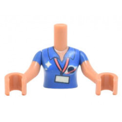 Torso Mini Doll Woman Shirt with Name Badge and Classic Space Logo Pattern, Nougat Arms with Hands with Blue Short Sleeves: {нуга}