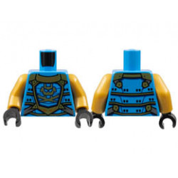 Torso Armor, Gold Panel Lines and Samurai Logo Pattern / Pearl Gold Arms / Black Hands: {тъмно небесносин}