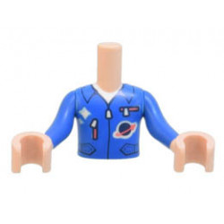 Torso Mini Doll Boy Jumpsuit with Zippers, Pockets, and Classic Space Logo Pattern, Light Nougat Arms with Hands with Blue Sleeves: {светло нуга}