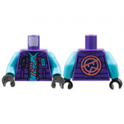 Torso Jacket with Medium Azure Name Badge Ninjago Logogram LN, Coral Stylized Wu on Back Pattern / Medium Azure Arms / Black Hands: {светло виолетов}