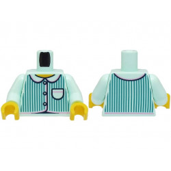 Torso Pajamas 3 Buttons, Dark Turquoise Vertical Stripes, Pocket, Bright Pink Trim, Yellow Neck Pattern (BAM) / Light Aqua Arms / Yellow Hands: {аквамарин}