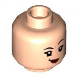 Minifigure, Head Dual Sided Female, Black Eyebrows, Lopsided Grin with Dark Red Lips / Pig Snout Pattern - Hollow Stud: {светло нуга}