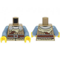 Torso Viking Jacket with Tan Fur, Silver Collar and Shoulder Disks, Reddish Brown Strap and Belt with Buckle Pattern / Sand Blue Arms / Yellow Hands : {пясъчно жълт}
