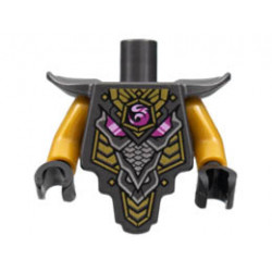 Torso, Modified Short with Smooth Armor Breastplate with Shoulder Pads and Magenta Crystal, Gold and Silver Trim Pattern / Pearl Gold Arms / Black Hands : {титаниево метален}