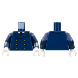 Torso Double Breasted Jacket, White Collar, Black Tie, 6 Gold Buttons Pattern / Dark Blue Arms with 3 Gold Stripes Pattern / White Hands: {земно син}