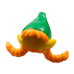 Minifigure, Hair Combo, Hair with Hat, 2 Wide Orange Braids with Elf Ears and Green Pointed Hat Pattern: {ярко жълт}