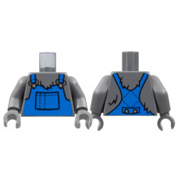 Torso Fur, Blue Overalls with Silver Clasps Pattern / Dark Bluish Gray Arms / Dark Bluish Gray Hands: {тъмно каменно сив}