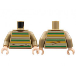 Torso Shirt, Green, Yellow, and Tan Horizontal Stripes, Reddish Brown Wrinkles Pattern / Dark Tan Arms / Light Nougat Hands: {пясъчно жълт}